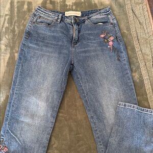 Soft Surroundings Blue Jeans with Pink Embroidery